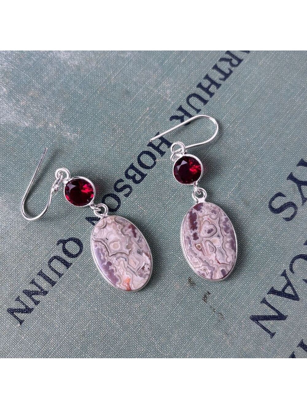 Sterling Coated Oblong Stone Earrings